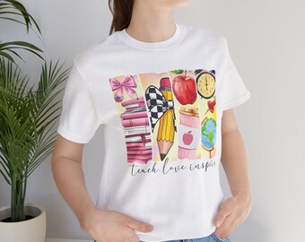 Inspirational Teacher Tee - Teach Love Inspire T-Shirt, Perfect for Educators, Back to School, Classroom, Gifts for Teachers, Motivation
