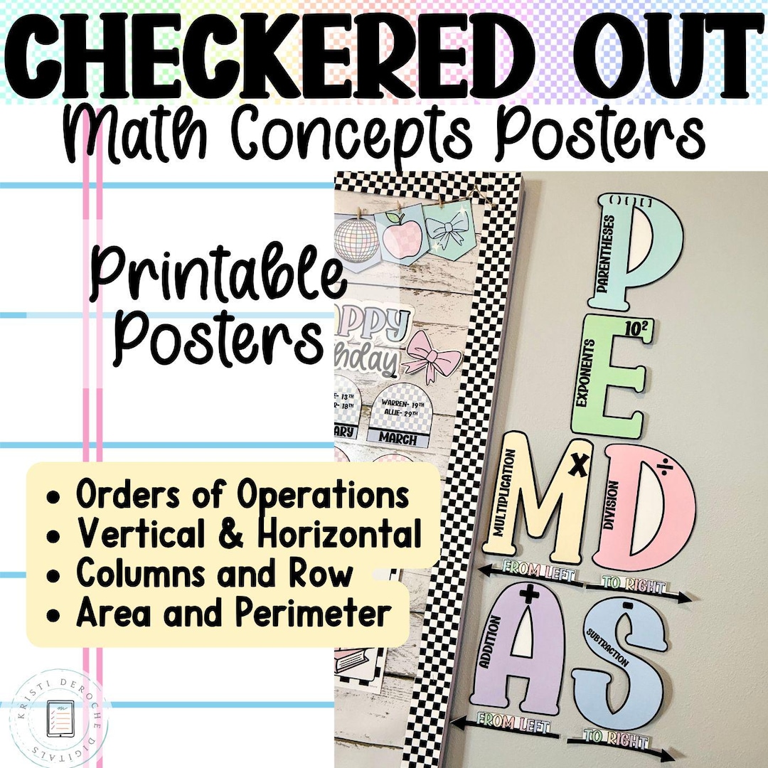 Chequered Math Book Order of Operations Math Reference Posters Checkered Classroom Decor ...