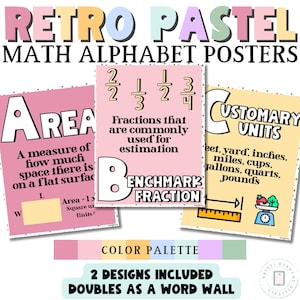 Alfabeto matemático para el aula, decoración retro en tonos pastel para el aula, imprimibles para el aula, regreso a clases, carteles del alfabeto imprimibles, alfabeto matemático
