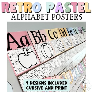 Alphabet Posters Print & Cursive for Calm Retro Pastel Classroom Theme ...