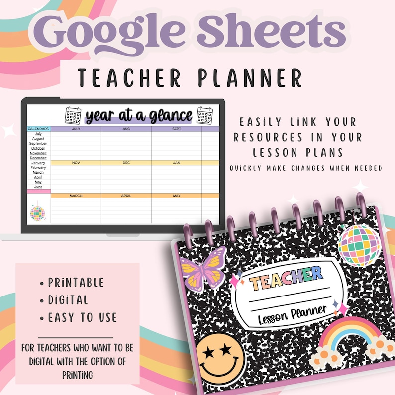 Digital Teacher Planner, Google Sheets Planner, Printable Planner ...