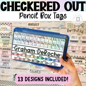 Stiftebox Namensschilder für Ruhe, kariertes Klassenzimmer Dekor Pastell Klassenzimmer Thema, Back to School, Elementare Pastell Klassenzimmer Deko