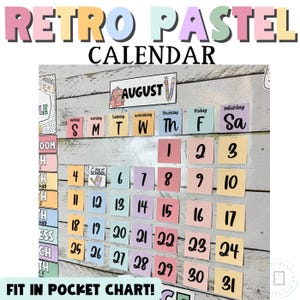 Calendario de aula, calendario plegable, decoración retro en tonos pastel para el aula, tema pastel para el aula, regreso a clases, decoración tranquila para el aula de primaria