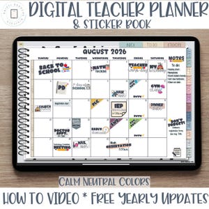 Digital Teacher Planner, Ipad planner, Digital Lesson Planner, Goodnotes Planner, Teacher Digital Planner,  Digital Stickers,  2026-2027