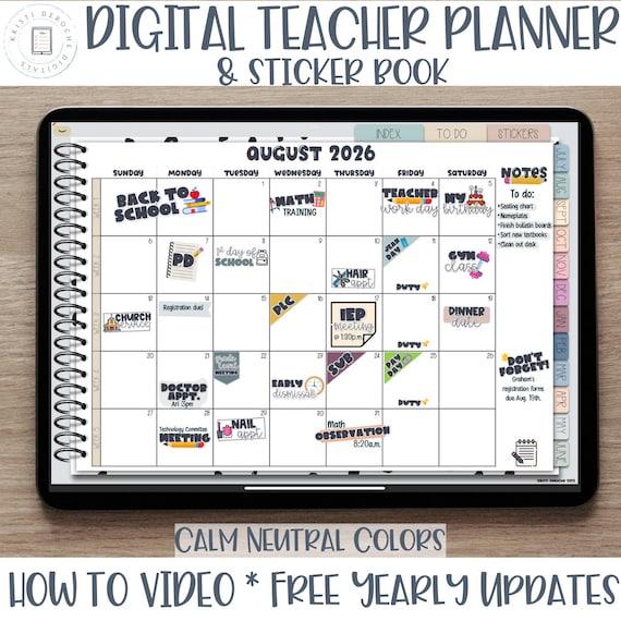 Digital Teacher Planner, Ipad planner, Digital Lesson Planner, Goodnotes Planner, Teacher Digital Planner,  Digital Stickers,  2026-2027