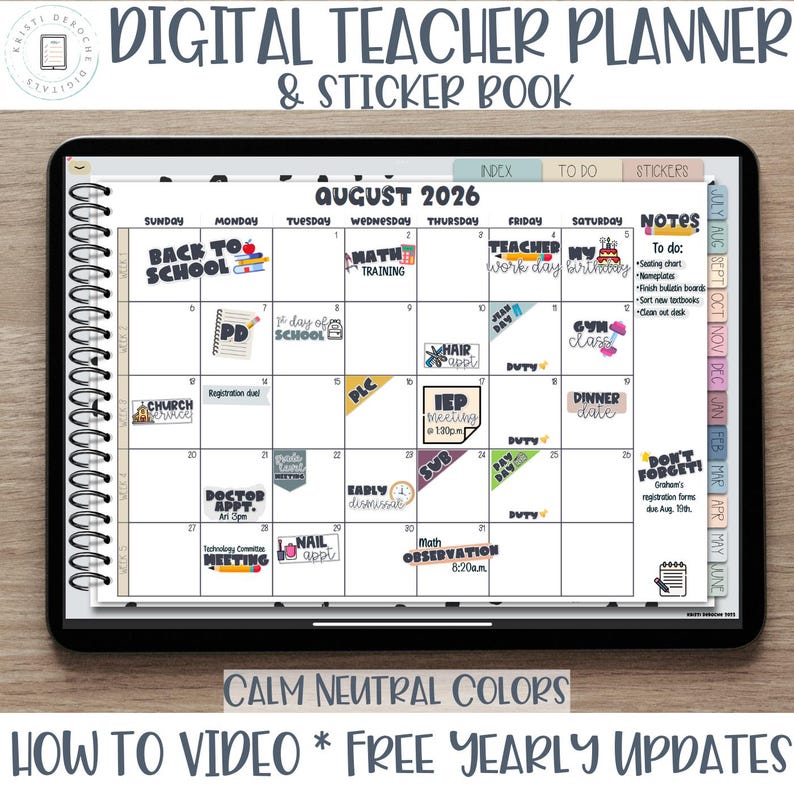 Digital Teacher Planner, iPad planner, Digital Lesson Planner, Goodnotes Planner, Teacher Digital Planner, Digital Stickers, 2026-2027 image 1