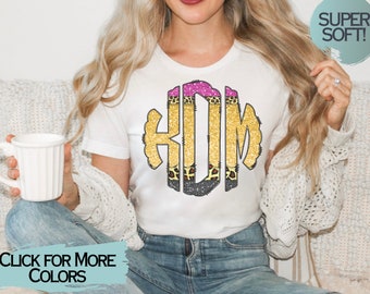 Benutzerdefinierte Lehrer Leopard Bleistift Monogramm Tshirt, zurück in die Schule Lehrer Tshirt, Shirt für Lehrer, kundenspezifische Lehrer Tshirt