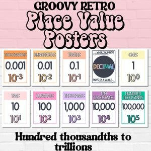 Place Value Posters, Retro Groovy Classroom Decor, Classroom Printables, Back to School, Printable Place Value Posters, Place Value Wall