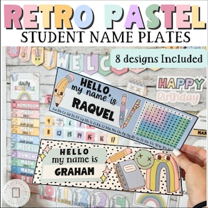 Student Name Plates Tags for calm Retro Pastel Classroom Decor Pastel Classroom Theme, Back to School, Elementary Pastel Classroom Decor