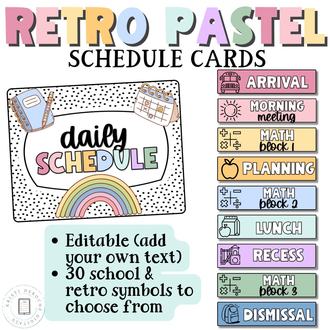 Class Schedule Cards for calm Retro Pastel Classroom Decor Pastel Classroom Theme, Back to School, Elementary Pastel Classroom Decor