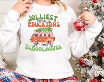 El grupo más alegre de educadores de este lado de la escuela, camisa de Navidad para maestros, camisa de Navidad divertida para maestros