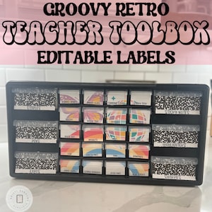 Teacher Toolbox Retro Groovy Classroom Decor, Classroom Printables, Back to School, Editable Teacher Toolbox, Classroom Setup,  Printables