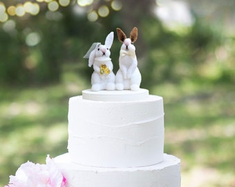 Wedding Cake Topper Love Bunnies  Animal Cake Topper Rustic Wedding Woodland Cake Topper Bride and Groom Love Bunny Rabbit Cake Topper