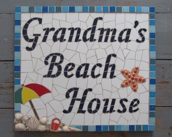Mosaic house sign, name plaque; different sizes and designs available for home or business