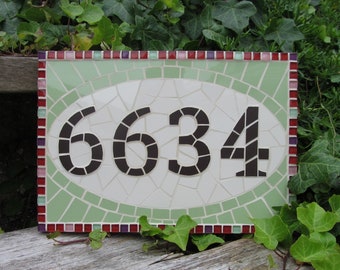 Mosaic house number, made to order with variety of sizes, colours and themes available