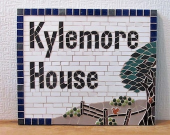 Mosaic house sign, name plaque; different sizes and designs available for home or business