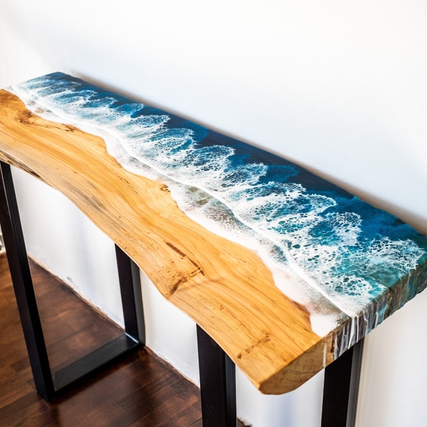 Dessus de table console Ocean avec 3D Resin Waves Art | Pas de jambes incluses