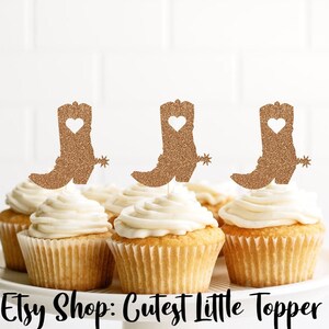 24 Stück Cowgirl Cupcake Topper – Lila & Rotgold Glitzer Hüte & Stiefel Für Western Party Deko