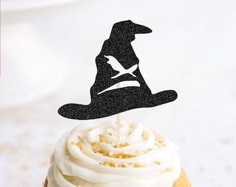 Sorting hat Wizard inspired Cupcake Topper, glitter topper, magical party, wizard cake topper cake topper, birthday cake topper wizard party