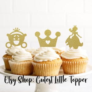 Princess Cupcake Topper, glitter topper, princess party, crown cake topper, princess birthday party cake topper, birthday cupcake topper