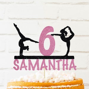 Personalized Gymnast Cake Topper, glitter cake topper, gymnastics, happy birthday topper, gymnastics Cake Topper With Name, Name Cake Topper