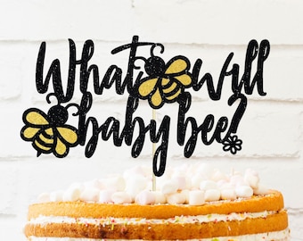 Gender reveal Cake Topper, glitter cake topper, gender reveal, what will baby bee cake topper, baby shower, baby shower cake topper, baby