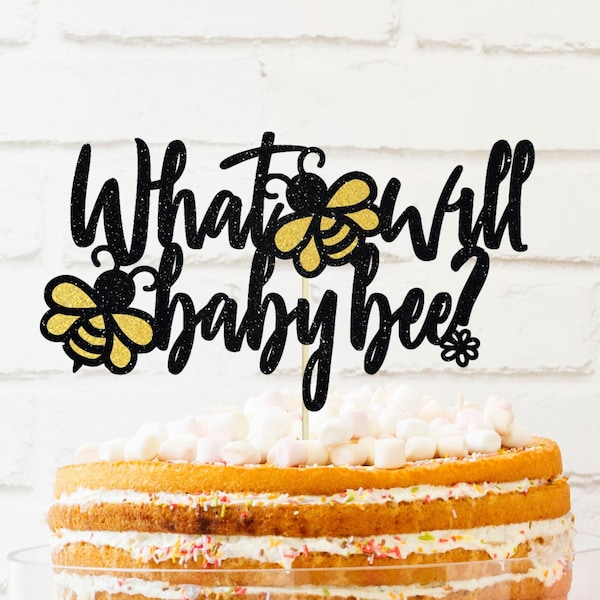 Gender reveal Cake Topper, glitter cake topper, gender reveal, what will baby bee cake topper, baby shower, baby shower cake topper, baby