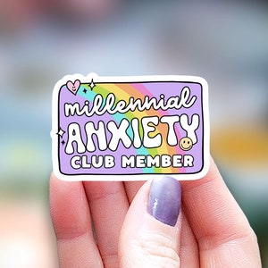 Millennial Anxiety Club member Sticker, anxiety sticker|funny Sticker|introvert sticker|Water Bottle Sticker|mental health sticker, latina