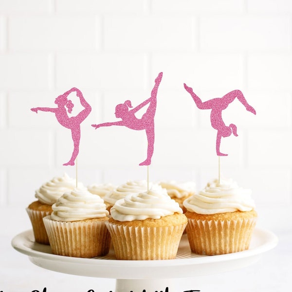 Girl Gymnast cupcake Topper, glitter cake topper, gymnastics, birthday topper, gymnastics Cake Topper With Name, gymnastics, gymnast party