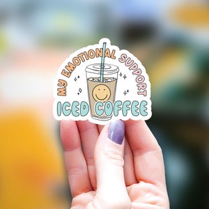 Emotional support iced coffee Sticker, kindle sticker, mental health sticker, coffee sticker, Water Bottle Sticker, Decal Laptop Sticker