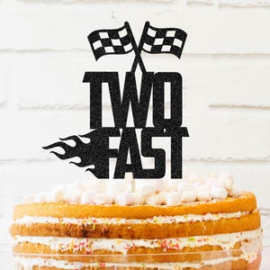 Two fast cake Topper, 2nd birthday cake topper, glitter Topper, racing birthday party, race car birthday, checkered flag