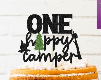 One happy camper Cake Topper, camping Cake Topper, first Birthday Cake Topper, 1st bday Party Decorations, woodsy baby first birthday decor