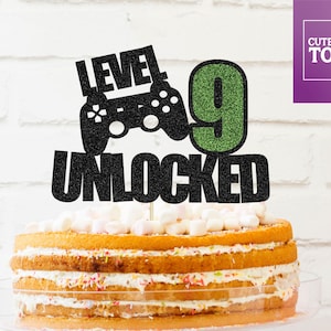 Level Unlocked Cake Topper, glitter cake topper, gamer cake topper, gamer birthday party, Cake Topper, any age birthday cake topper