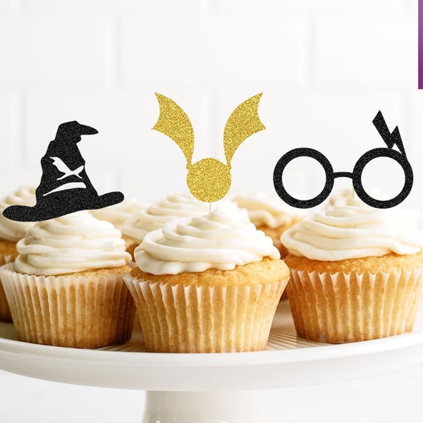 Wizard inspired Cupcake Topper, glitter topper, magical party, wizard cake topper, magician, cake topper, birthday cake topper, wizard party