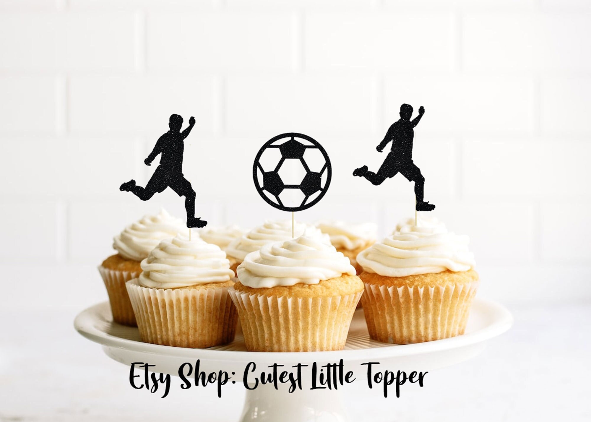 Soccer cupcake Topper glitter cake topper sports cake topper soccer birthday party decor soccer party soccer food picks