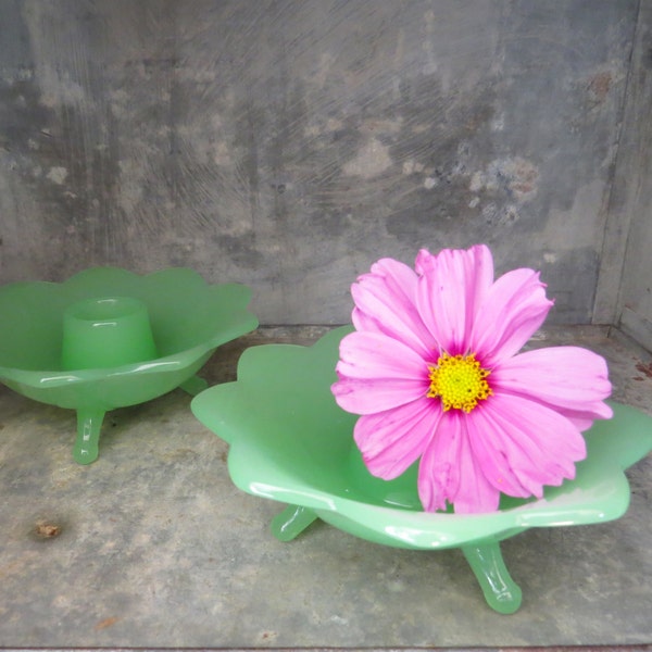 RESERVED for ANN MARIE Jadeite Candleholder-Cottage Decor-Green Candleholder-Fenton Art Glass-Fenton Jadeite-Glass Candle Holder-Lotus