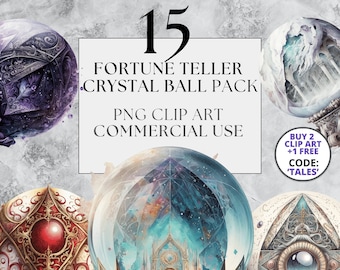 15 Fortune Teller Crystal Ball Clipart | PNG | Beautiful Fantasy Clipart | Watercolor | Instant Download with Full Commercial Use
