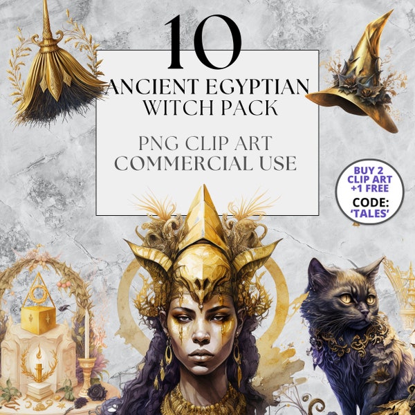 10 Ancient Egyptian Witch Clip Art Pack | PNG | Gothic Fantasy Clip Art | Watercolor | Instant Download, Printable with Full Commercial Use