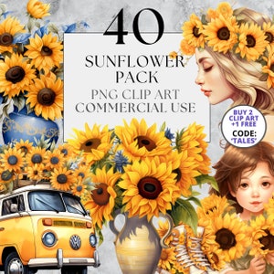 Vibrant Sunflower Clipart with Full Commercial Use, Ideal for Fall & Summer Clipart with Transparent Backgrounds