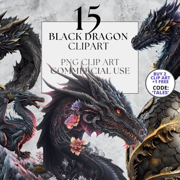 Black Dragon Clipart Watercolor Black Dragon Clipart Fantasy Clipart with Full Commercial Use Watercolor Clipart with Instant Download