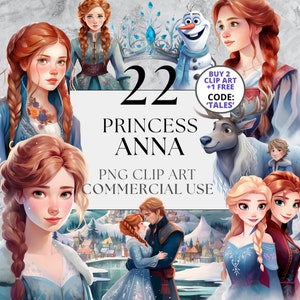 Clipart Princess Anna Frozen, PNG, uso commerciale completo, Clipart da favola fantasy acquerello, con download istantaneo, Castle Crown Palace