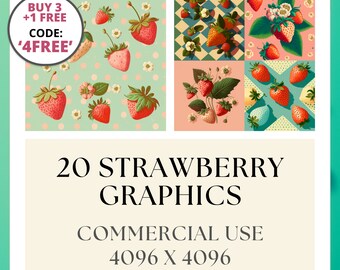 Strawberry Graphics | Digital Journal Paper | Printable Backgrounds for Instant Download + Commercial Use | Scrapbooking