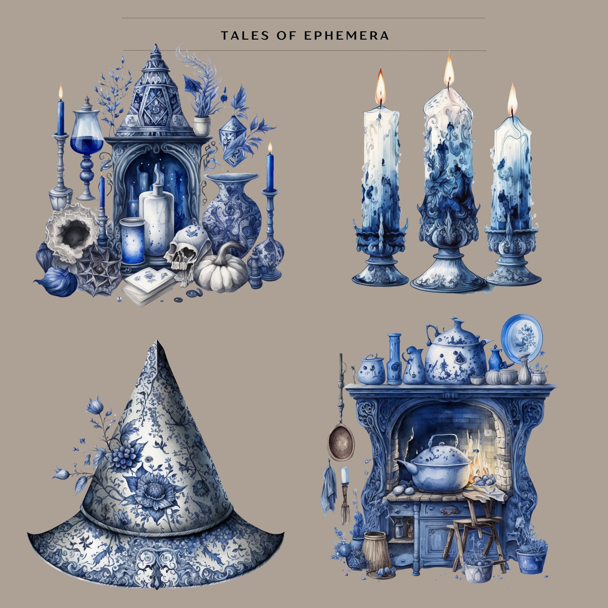40 Delft Blue Witch Clipart - Witchy Clipart, Halloween Clipart, Gothic ...