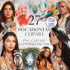 Pocahontas Navajo Native American Princess Clipart, PNG Clipart with Full Commercial Use Instant Download Children's Fantasy Fairytale Decor