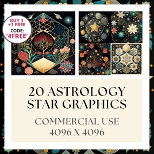 Astrology Night Sky |  Digital Paper |  Printable Backgrounds for Commercial Use | Images | Scrapbooking, Junk Journal & Decoupage Kit