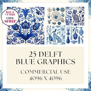 Motivi e ritagli in blu di Delft | Carta digitale | Sfondi stampabili per download immediato e uso commerciale | Delftware Designs
