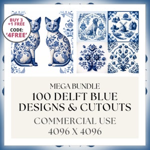 Mega Bundle Delft Blue Delft Blue Designs Carta digitale Delft Blue Sfondi stampabili Download immediato Uso commerciale Delftware Designs
