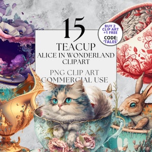 Alice In Wonderland Clipart Fantasy Tea Cup Clipart Fairytale Clipart PNG Full Commercial Use Alice In Wonderland Clipart Instant Download