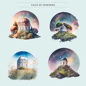 10 Watercolor Observatories | PNG | Beautiful Scenery Clip Art ...