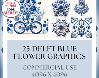 Delft Blue Flower Patterns & Cutouts | DigitalPaper | Printable Backgrounds for Instant Download and Commercial Use | Delftware Designs